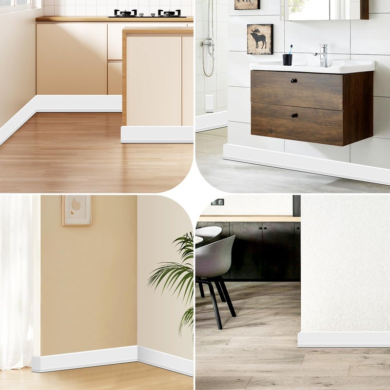 YYGCL Flexible Baseboard Molding Trim 3 Inch(W) x 20 Feet(L) Self Adhesive Vinyl Wall Base Peel and Stick Cove Base Rubber Wall Base. (White) - Image 2